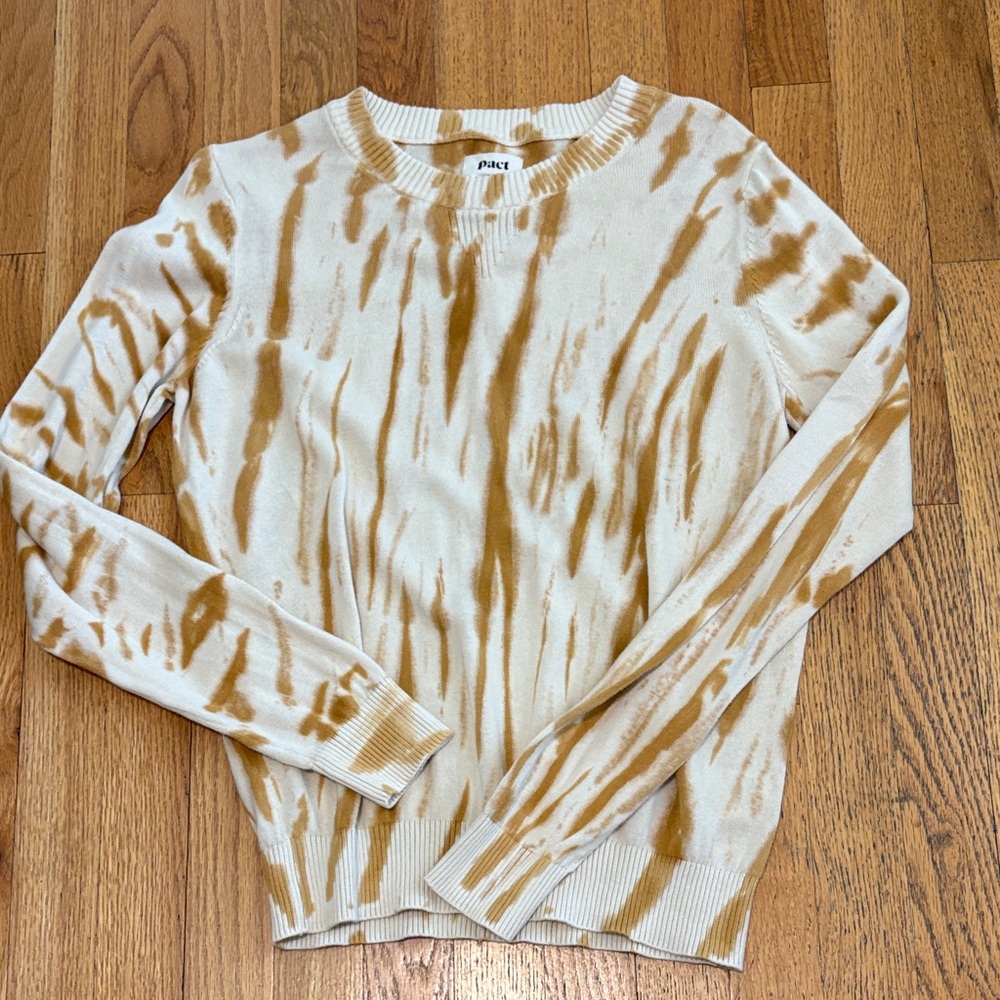 PACT Organic Cream and Brown Women's Tie-Dye Sweater